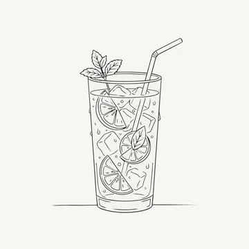 Refreshing summer drink with lemon and mint, ice cubes and straw Silhouette Stock Illustration