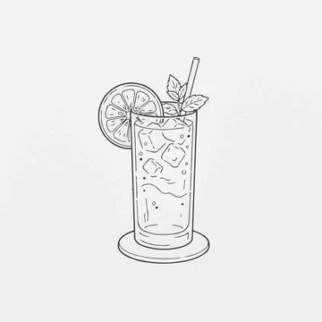 Refreshing summer drink with lemon and mint Silhouette Stock Illustration