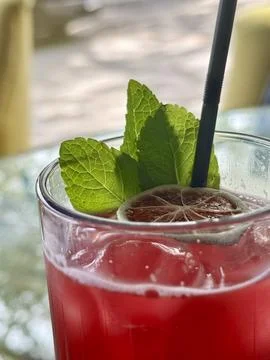 Refreshing Summer Drink with Mint and Lime on Ice Stock Photos