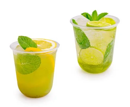 Refreshing summer drinks with mint and citrus slices Stock Photos