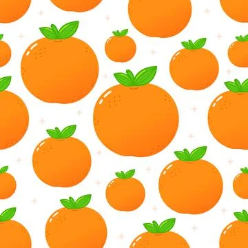 Refreshing tangerines seamless pattern with cute cartoon style Stock Illustration