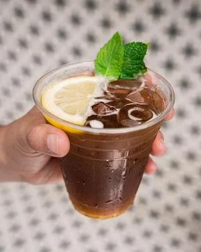 Refreshing tonic with ice and a slice of lemon. Stock Photos