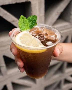 Refreshing tonic with ice and a slice of lemon. Stock Photos