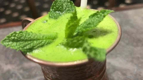 Refreshing Turkish Limonana (Mint Lemon Mocktail) with Fresh Mint Garnish Stock Footage 333049822