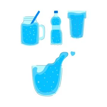 Refreshing water drinks in various containers illustration Stock Illustration