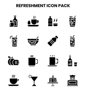 Refreshment Glyph Vector Icons Pack Stock Illustration