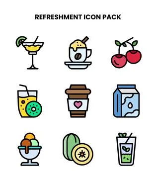 Refreshment Lineal Color Bundle Icons Pack 스톡 일러스트