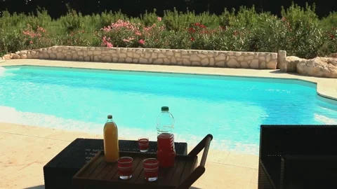 Refreshments by the pool. Stock Footage 135602985