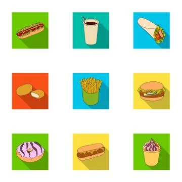 Refreshments, snacks, fast, and other web icon in flat style.Hot, dog, bun Ilustración de archivo