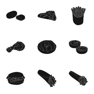 Refreshments, snacks, fast, and other web icon in black style.Hot, dog, bun Ilustración de archivo
