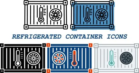 Refrigerated container cold chain logistics icons Stock Illustration