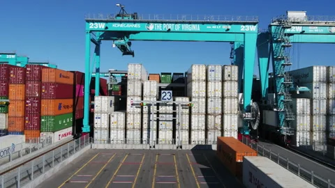 Refrigerated Reefer Cargo Containers and Crane Stock Footage 171589889