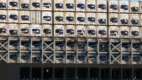 Refrigerated shipping containers on board a container ship4k intro video  Stock Footage 94733232