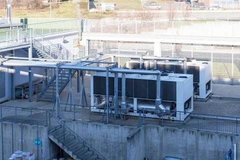 Refrigerating unit for realization chilled water in an industry Foto stock