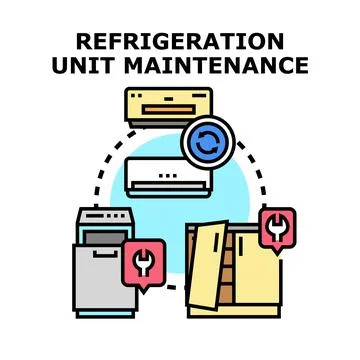 Refrigeration unit maintenance concept connecting common appliances Stock Illustration