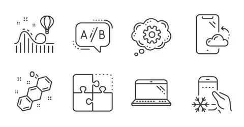 Refrigerator app, Roller coaster and Cogwheel icons set. Chemical formula Stockillustratie