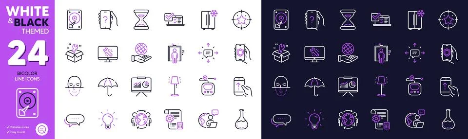 Refrigerator, Ask question and Elevator line icons for website, printing. For Stock Illustration