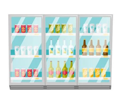 Refrigerator with bottles and cans vector cartoon. Stock Illustration