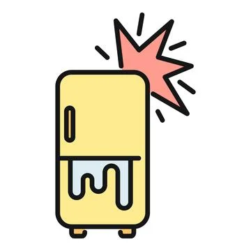 Refrigerator breaking down icon with leaking water and frost problem Stock Illustration