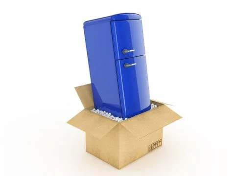 Refrigerator in cardboard box Stock Illustration
