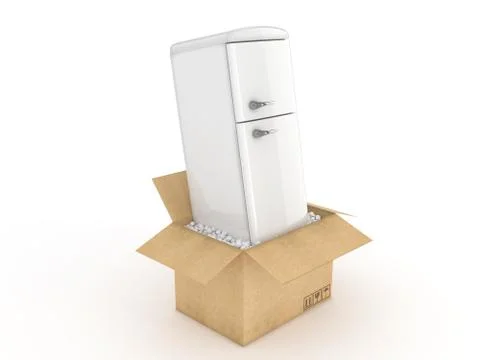 Refrigerator in cardboard box Stock Illustration