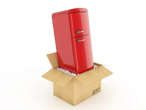 Refrigerator in cardboard box Stock Illustration