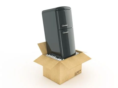 Refrigerator in cardboard box Stock Illustration