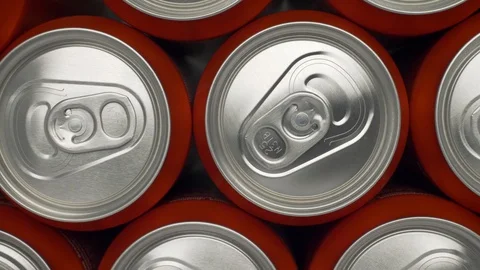 Refrigerator clogged with red cans of soda or beer Stock Footage 106046831