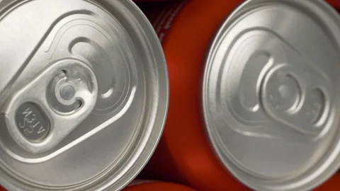 Refrigerator clogged with red cans of soda or beer Stock Footage 106047445