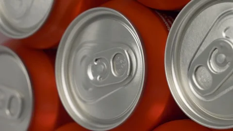 Refrigerator clogged with red cans of soda or beer Stock Footage 106047993
