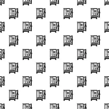 Refrigerator displaying bottles seamless pattern black white Stock Illustration