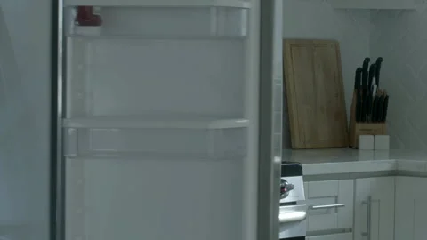Refrigerator Door Opening in Modern Kitchen Interior 库存影片 343088852