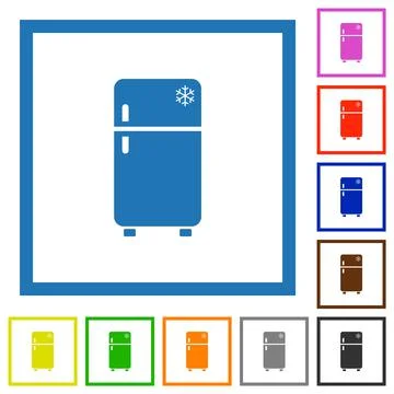 Refrigerator with freezer solid flat framed icons Stockillustratie