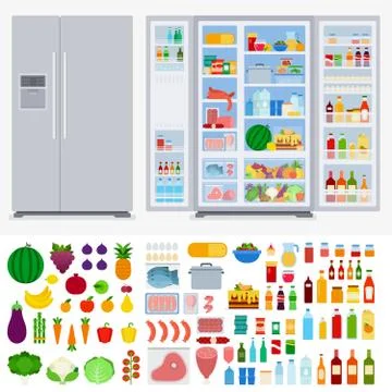 Refrigerator full of different products Stock Illustration