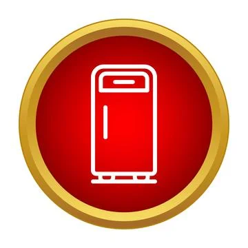 Refrigerator line icon inside a red circle with gold border Stock Illustration