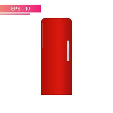 Refrigerator in the old style and red color, with a handle. Realistic design. On Stock Illustration
