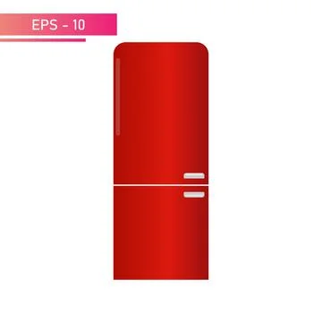 Refrigerator in the old style with two chambers, red color, with a handle Stock Illustration