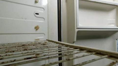 Refrigerator With Open Door. Open Old Dirty Fridge Stock Footage 115083482