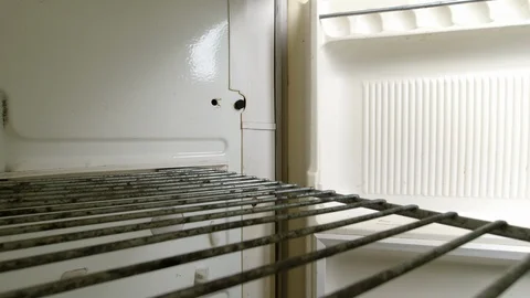 Refrigerator With Open Door. Open Old Dirty Fridge Stock Footage 115083632
