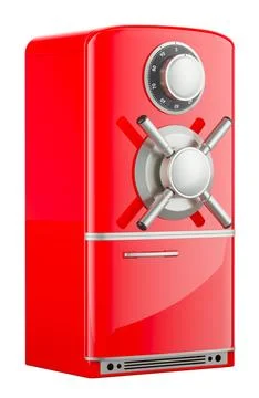 Refrigerator with safe combination lock, 3D rendering Illustrazione stock