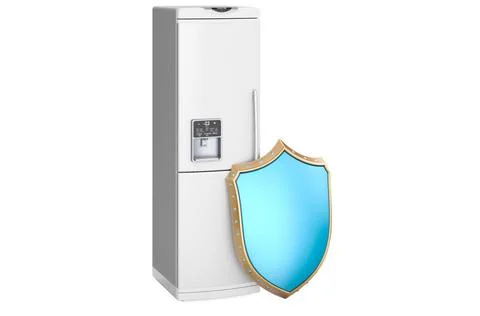 Refrigerator with shield, 3D rendering Refrigerator with shield, 3D render... Stock Photos