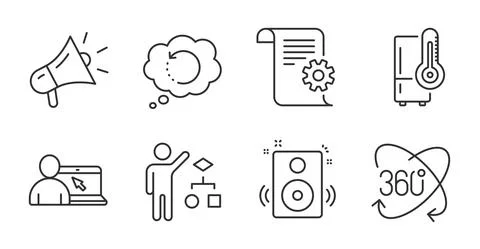 Refrigerator, Speakers and Algorithm icons set. Online education, Megaphone and イラスト素材