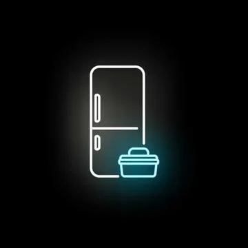 Refrigerator storing food container neon glow icon Stock Illustration
