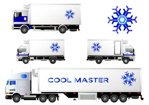 Refrigerator trucks vector set, isolated on white Stock Illustration