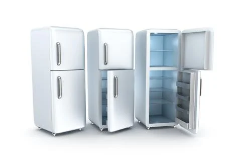 Refrigerator on white background. 3D render Illustrazione stock