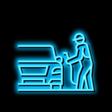Refuel car through phone application neon glow icon illustration Illustrazione stock