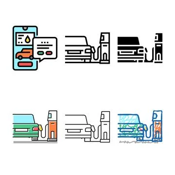 Refuel car through phone application color styles icon vector Stock Illustration