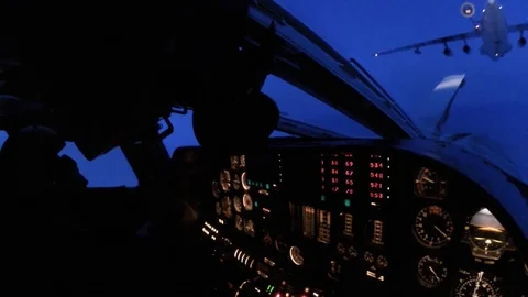 Refueling in the air at night Stock Footage 89899508