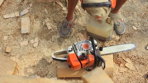 Refueling of chainsaws Video stock 79786173