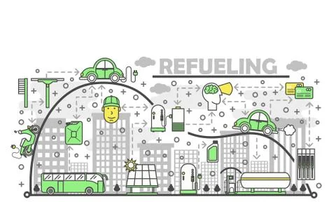 Refueling concept vector flat line art illustration Stock Illustration